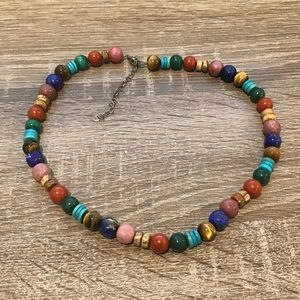 Sterling Silver Lapis Lazuli Turquoise Rhodonite Picture Jasper Necklace 21" L